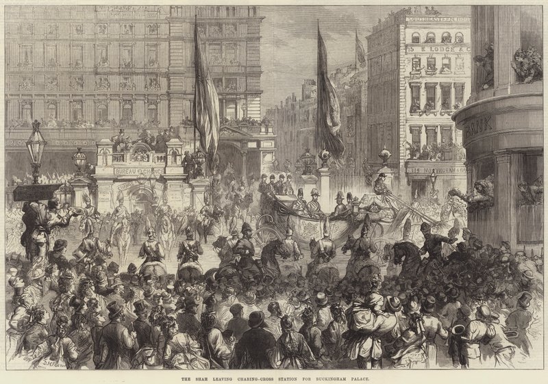 Der Schah verlässt den Charing-Cross-Bahnhof zum Buckingham Palace von David Henry Friston