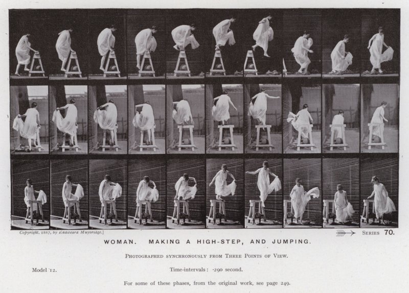 Die menschliche Figur in Bewegung: Frau, macht einen hohen Schritt und springt von Eadweard Muybridge