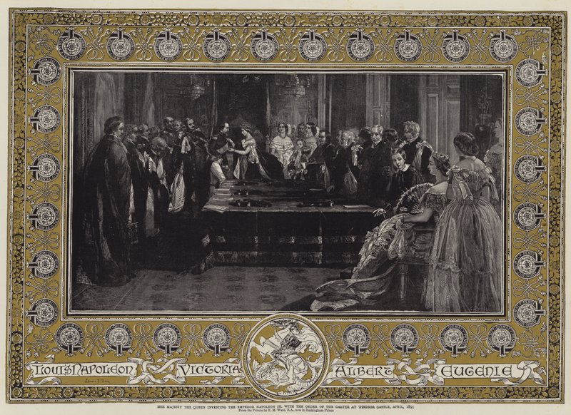 Ihre Majestät die Königin verleiht dem Kaiser Napoleon III. den Hosenbandorden im Windsor Castle, April 1855 von Edgar Melville Ward