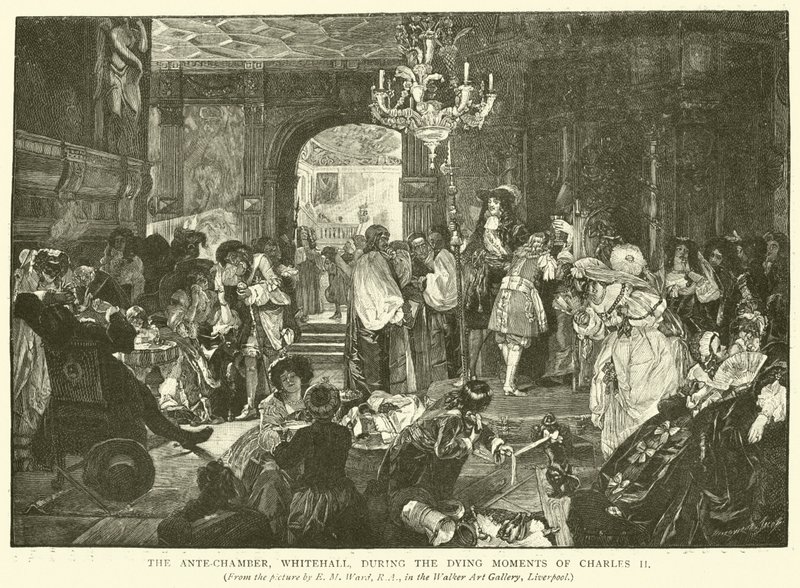 Das Vorzimmer, Whitehall, während der letzten Momente von Karl II. von Edgar Melville Ward
