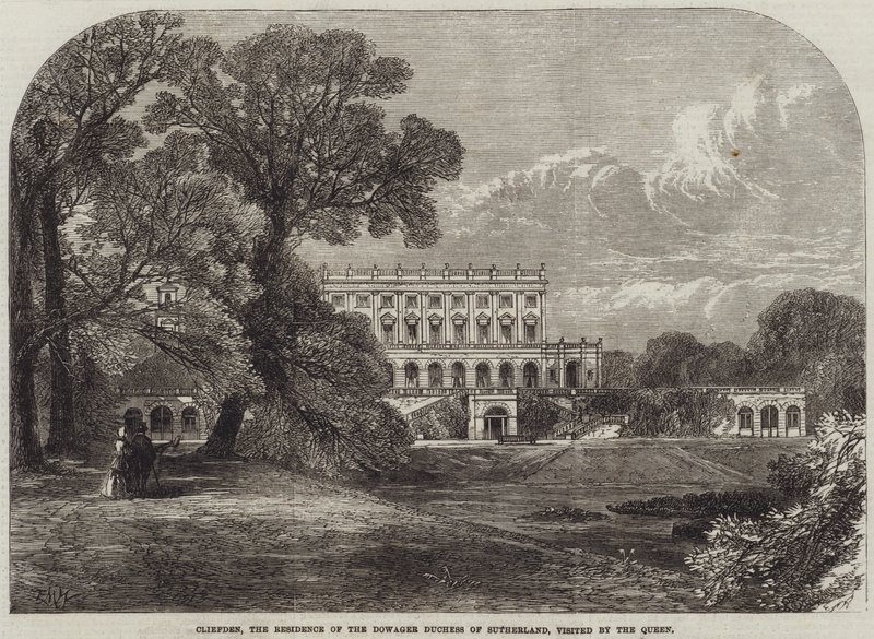 Cliefden, die Residenz der verwitweten Herzogin von Sutherland, besucht von der Königin von Edmund Morison Wimperis