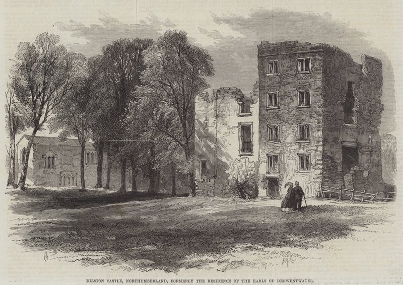 Dilston Castle, Northumberland, ehemals die Residenz der Earls of Derwentwater von Edmund Morison Wimperis