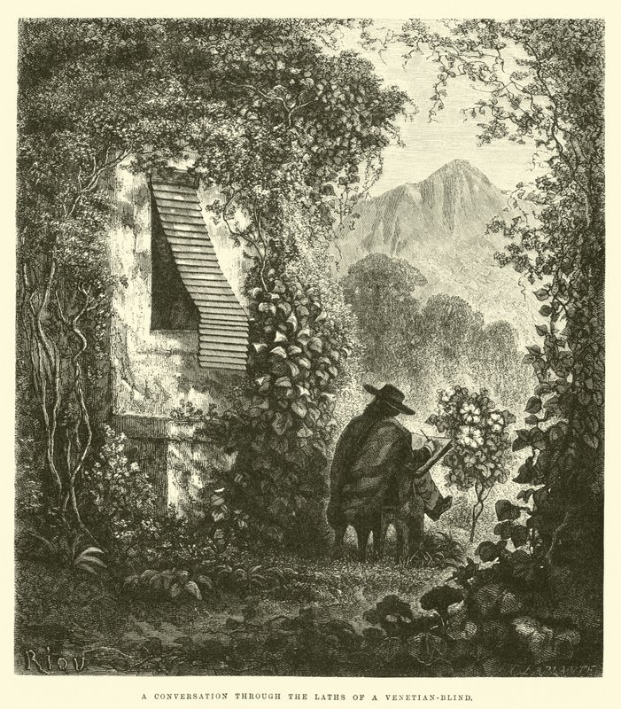 Ein Gespräch durch die Lamellen einer Jalousie von Edouard Riou