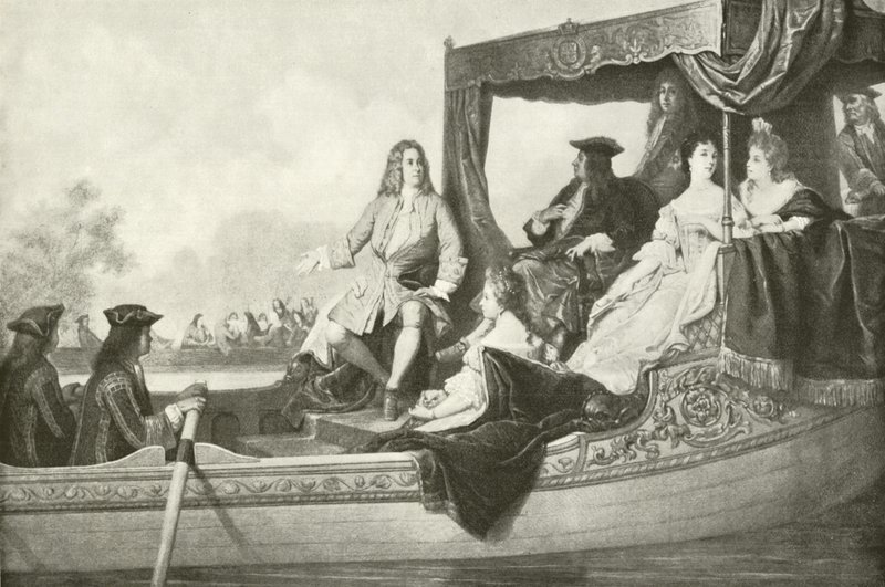 Händels Flusskonzert für Georg I. (Gravur) von Edouard Jean Conrad Hamman