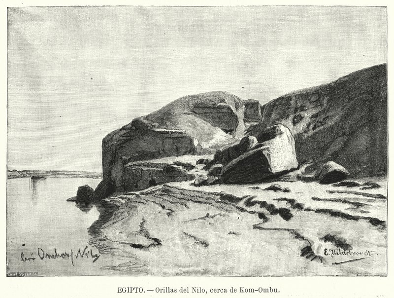 Ufer des Nils bei Kom Ombo, Ägypten von Eduard (after) Hildebrandt