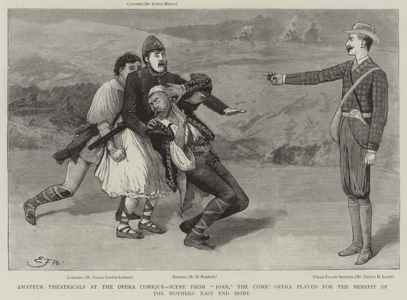 Amateurtheater im Opera Comique, Szene aus Joan, der Komischen Oper gespielt zugunsten des Mothers