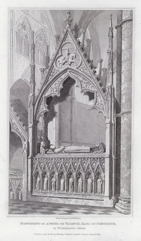 Denkmal von Aymer de Valence, Earl of Pembroke, in der Westminster Abbey (Gravur) von Edward Blore