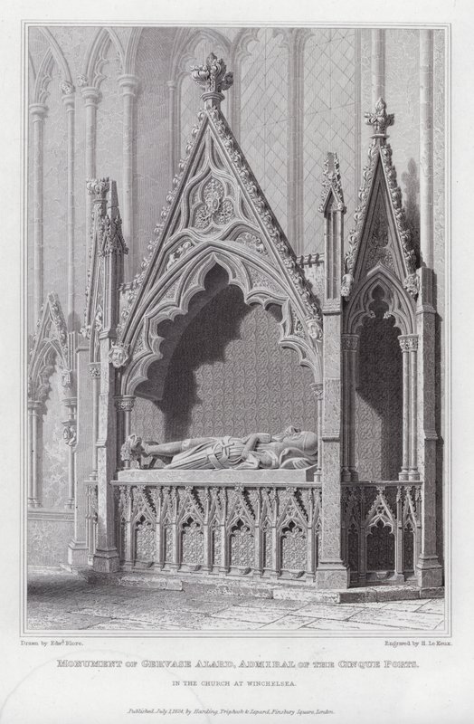 Denkmal von Gervase Alard, Admiral der Cinque Ports, in der Kirche von Winchelsea (Gravur) von Edward Blore