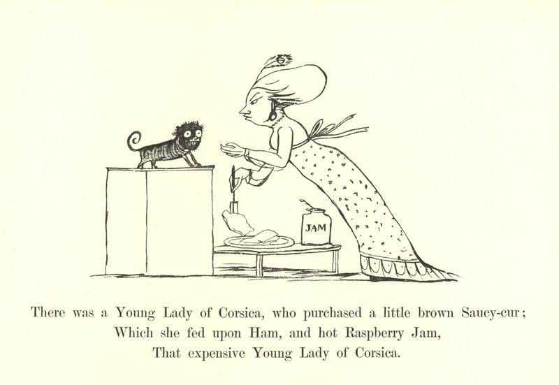 Es war eine junge Dame aus Korsika, die einen kleinen braunen Saucy-cur kaufte von Edward Lear