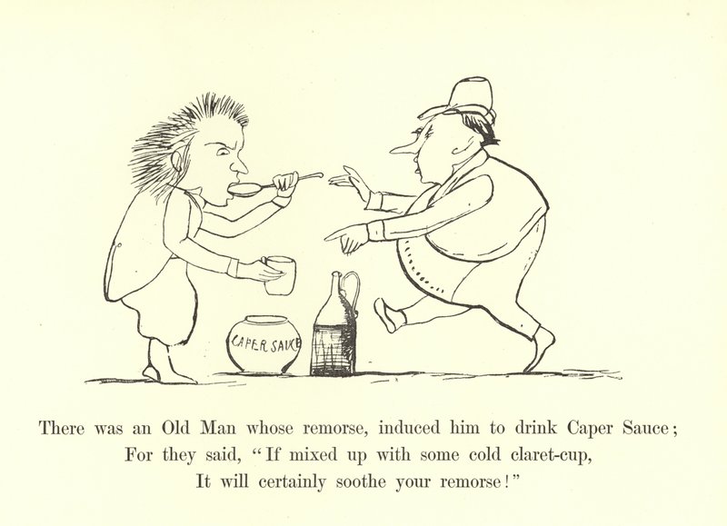 Es war ein alter Mann, dessen Reue ihn dazu brachte, Kapernsauce zu trinken von Edward Lear