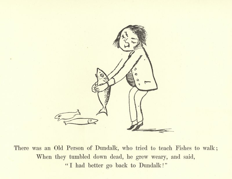 Es war eine alte Person aus Dundalk, die versuchte, Fischen das Gehen beizubringen von Edward Lear