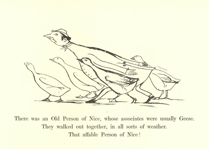 Es war eine alte Person von Nizza, deren Gefährten gewöhnlich Gänse waren von Edward Lear