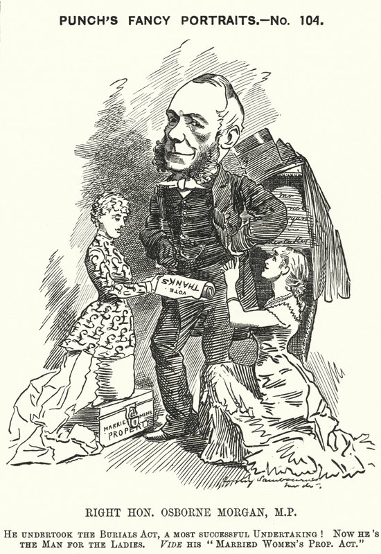 Punch-Karikatur: George Osborne Morgan, walisischer Anwalt und liberaler Politiker (Stich) von Edward Linley (after) Sambourne