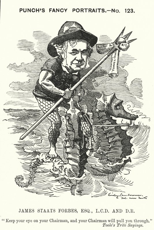 Punch-Karikatur: James Staats Forbes, schottischer Eisenbahningenieur und Administrator (Stich) von Edward Linley (after) Sambourne