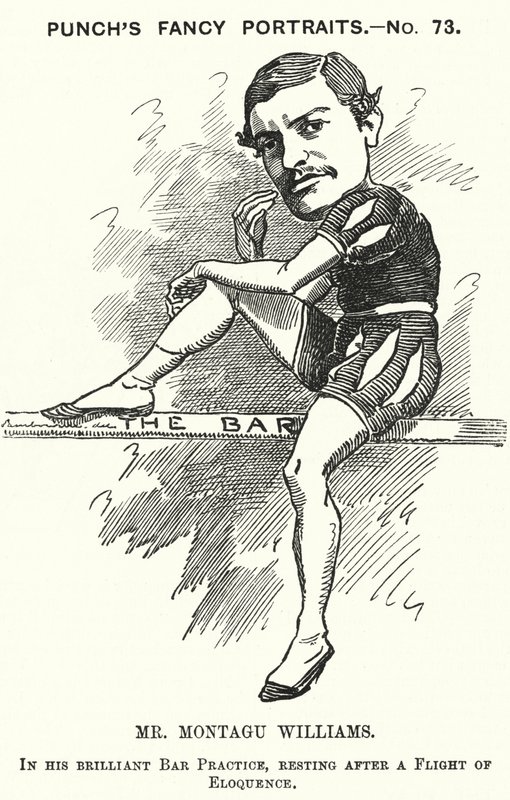 Karikatur: Montagu Williams, englischer Lehrer, Soldat, Schauspieler, Dramatiker, Anwalt und Richter (Gravur) von Edward Linley (after) Sambourne
