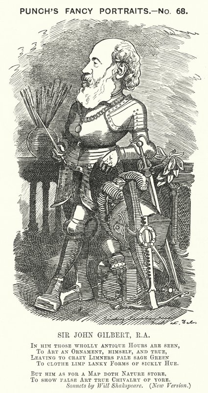 Punch-Karikatur: Sir John Gilbert, englischer Künstler (Stich) von Edward Linley (after) Sambourne