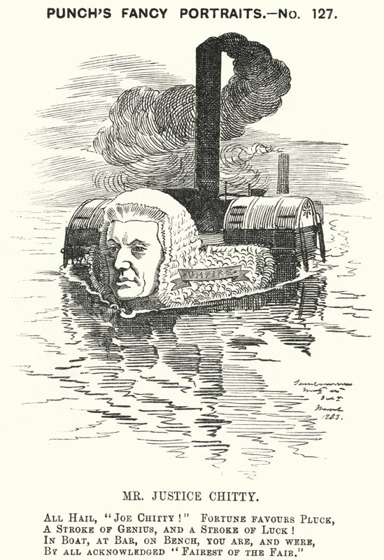 Punch-Karikatur: Sir Joseph William Chitty, englischer Richter, liberaler Politiker und Sportler (Stich) von Edward Linley (after) Sambourne