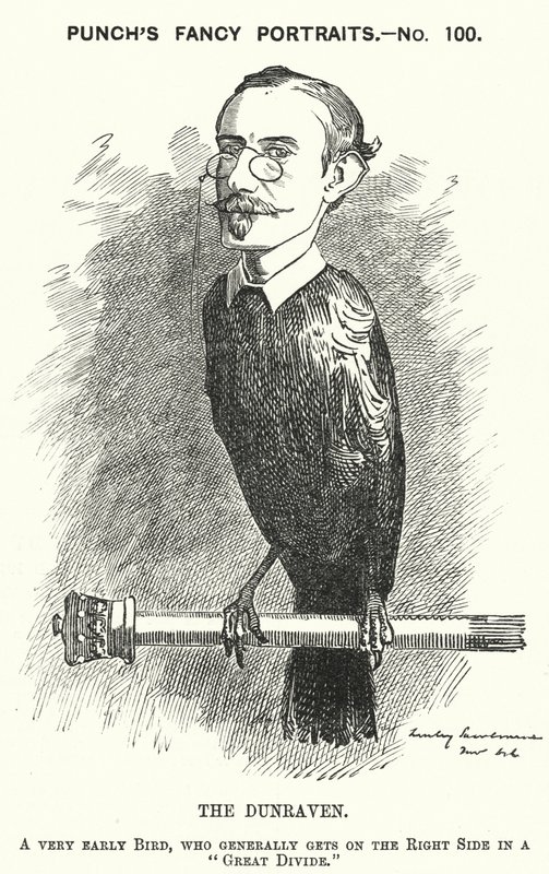 Karikatur von Punch: Windham Wyndham-Quin, 4. Earl of Dunraven and Mount-Earl, anglo-irischer Journalist, Grundbesitzer und konservativer Politiker (Stich) von Edward Linley (after) Sambourne