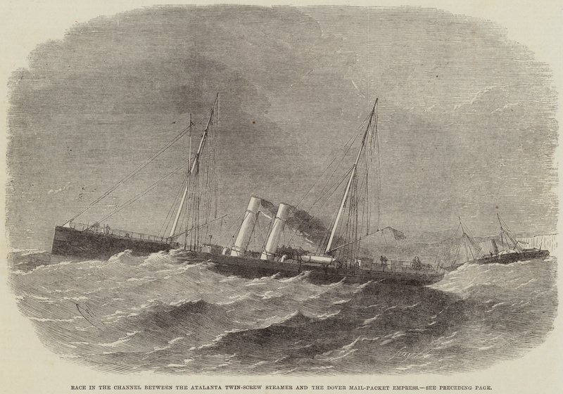 Rennen im Kanal zwischen dem Atalanta-Doppelschraubendampfer und dem Dover-Postdampfer Empress von Edwin Weedon