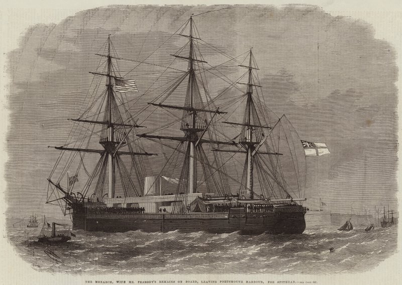 Die Monarch, mit den Überresten von Mr. Peabody an Bord, verlässt den Hafen von Portsmouth, Richtung Spithead von Edwin Weedon
