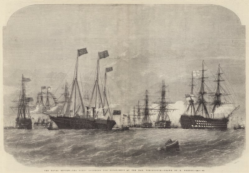Die Marineparade, die Flotte umrundet die Drehschiffe am Nab, Portsmouth von Edwin Weedon