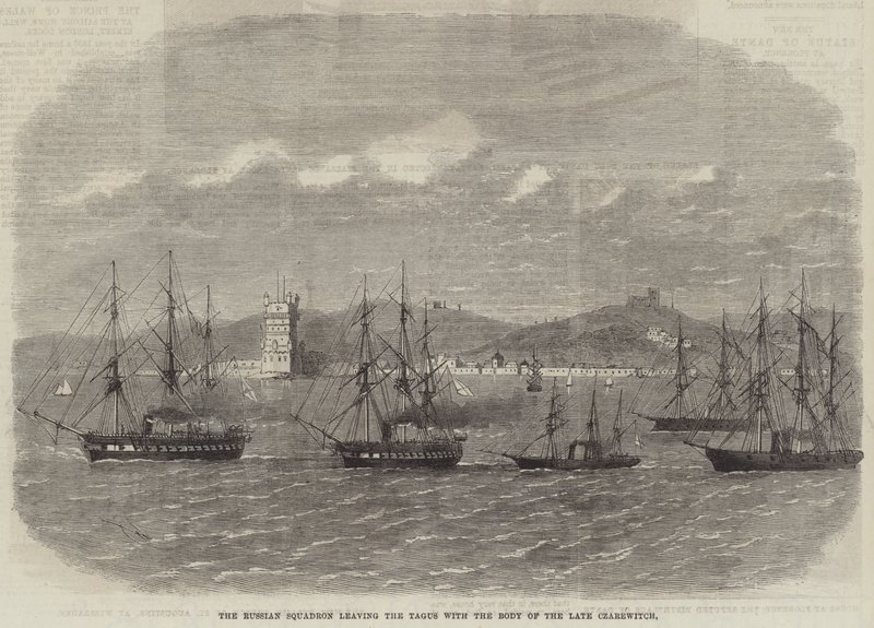 Das russische Geschwader verlässt den Tejo mit dem Leichnam des verstorbenen Zarewitsch von Edwin Weedon