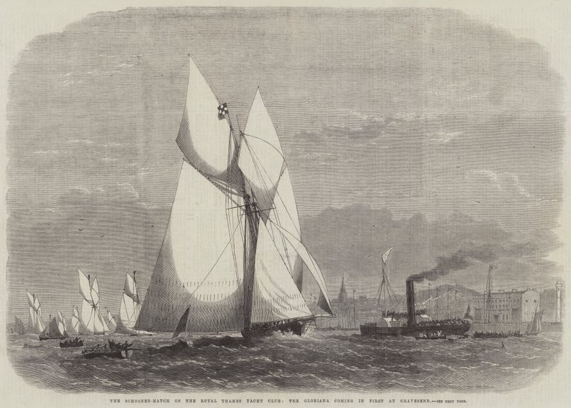 Das Schoner-Rennen des Royal Thames Yacht Club, die Gloriana kommt als Erste in Gravesend an von Edwin Weedon