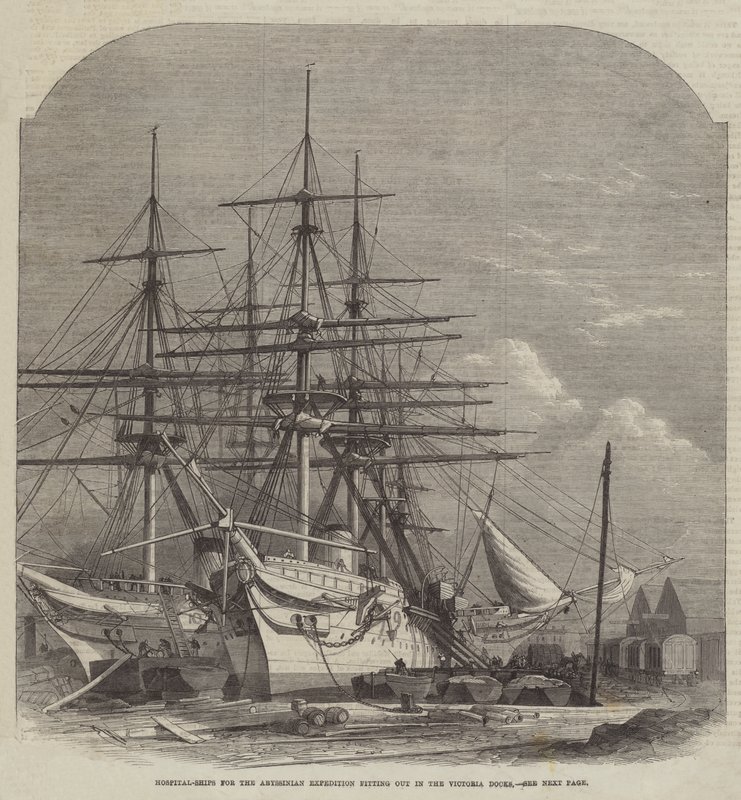 Hospitalschiffe für die Abessinien-Expedition, ausgerüstet in den Victoria Docks von Edwin Weedon