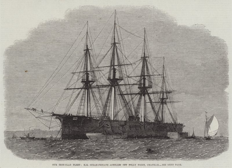 Unsere gepanzerte Flotte, HM Dampf-Fregatte Achilles vor Folly Point, Chatham von Edwin Weedon