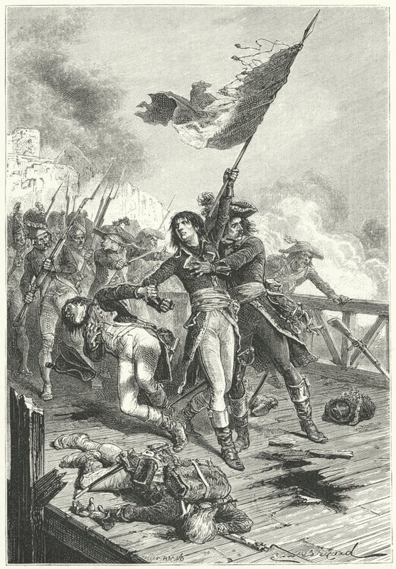 Napoleon Bonaparte auf der Brücke von Arcole von Emile Antoine (after) Bayard