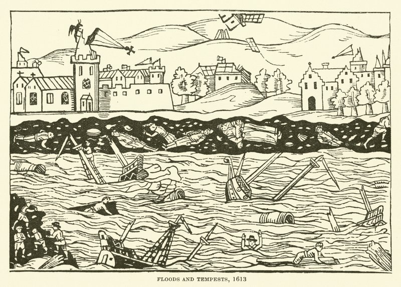 Überschwemmungen und Stürme, 1613 von English School