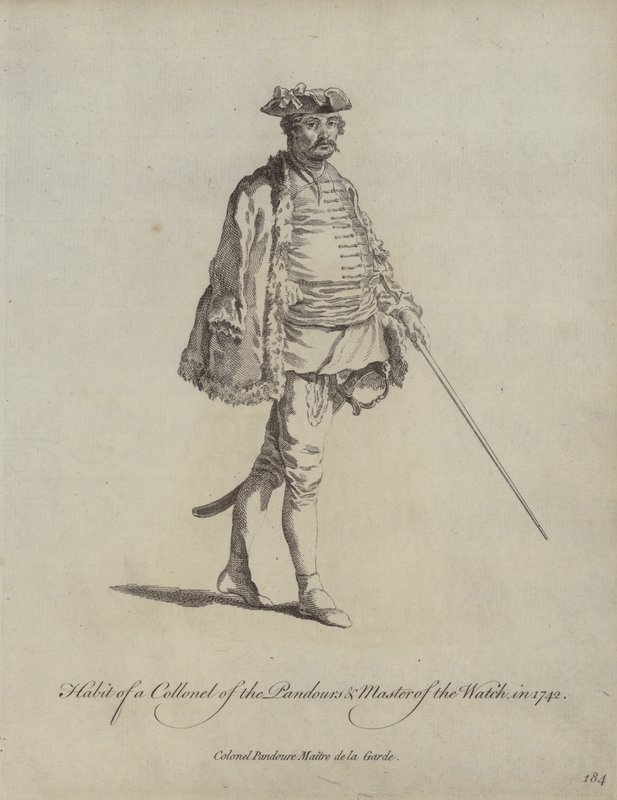 Uniform eines Obersts der Pandours und Wachtmeisters im Jahr 1742 von English School