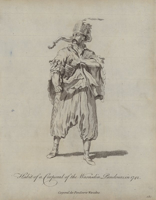Uniform eines Korporals der Warasdin Pandours im Jahr 1742 von English School
