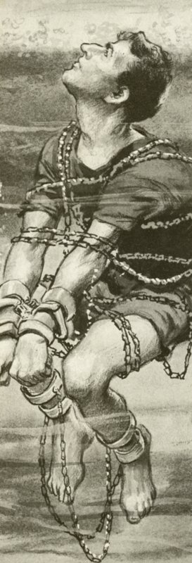 Harry Houdini, gefesselt und in Ketten, unter Wasser von English School