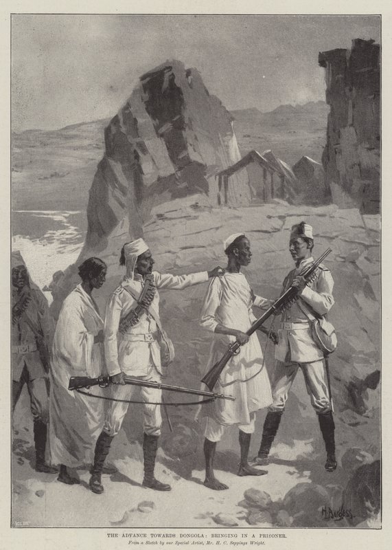 Der Vormarsch auf Dongola, einen Gefangenen hereinbringen von English School