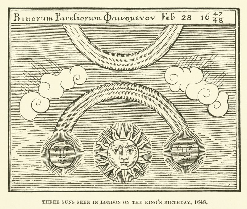 Drei Sonnen in London am Geburtstag des Königs, 1648 von English School