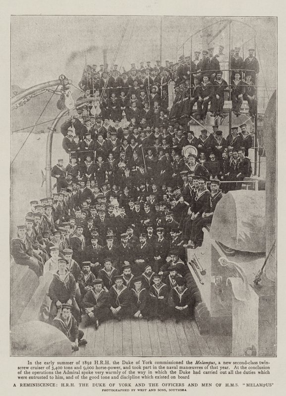 Eine Erinnerung, HRH der Herzog von York und die Offiziere und Männer der HMS Melampus von English Photographer