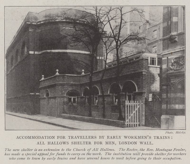 Unterkunft für Reisende mit frühen Arbeiterszügen, All Hallows Shelter for Men, London Wall von English Photographer
