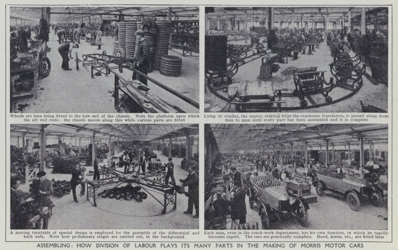 Montage, Wie Arbeitsteilung ihre vielen Rollen bei der Herstellung von Morris-Motorwagen spielt von English Photographer