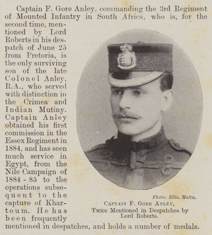 Kapitän F. Gore Anley, zweimal in Berichten von Lord Roberts erwähnt von English Photographer