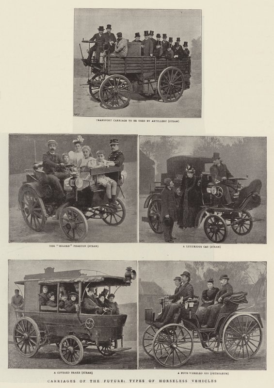 Kutschen der Zukunft, Typen der pferdelosen Fahrzeuge von English Photographer