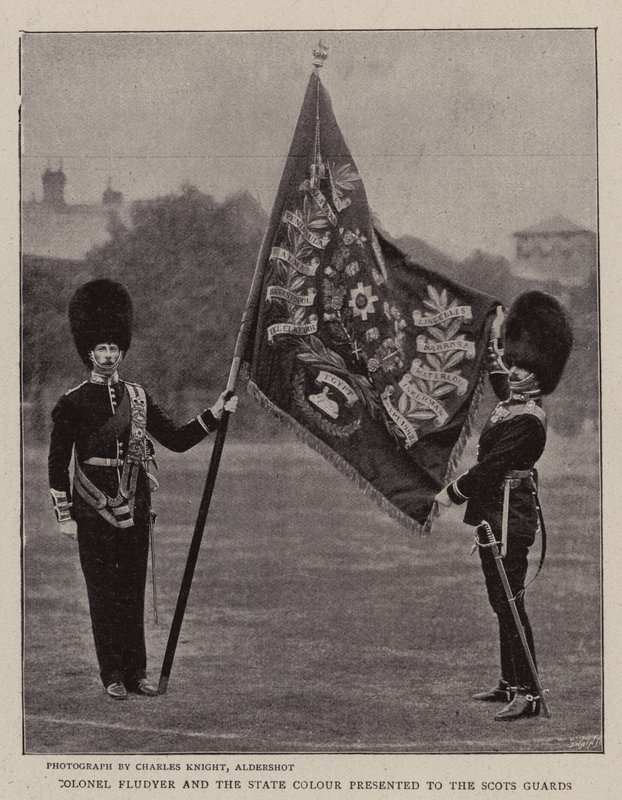 Oberst Fludyer und die Staatsfarbe, die den Scots Guards überreicht wurde von English Photographer