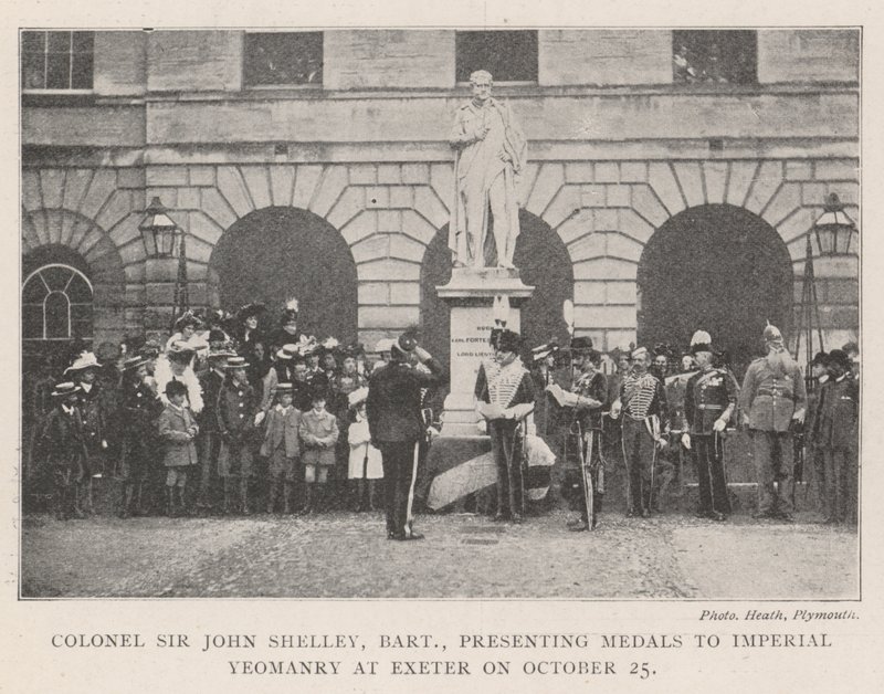 Oberst Sir John Shelley, Baronet, überreicht Medaillen an die Imperial Yeomanry in Exeter am 25. Oktober von English Photographer