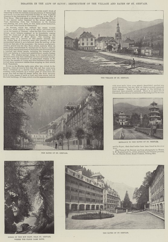 Katastrophe in den Alpen von Savoyen, Zerstörung des Dorfes und der Bäder von St. Gervais von English Photographer