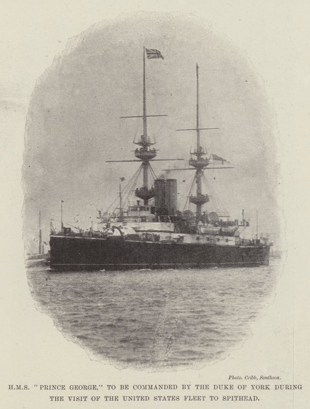 HMS Prince George, die vom Herzog von York während des Besuchs der US-Flotte in Spithead kommandiert wird von English Photographer
