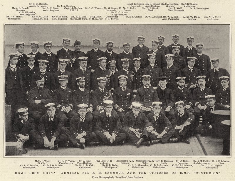 Heimkehr aus China, Admiral Sir E. H. Seymour und die Offiziere der HMS Centurion von English Photographer