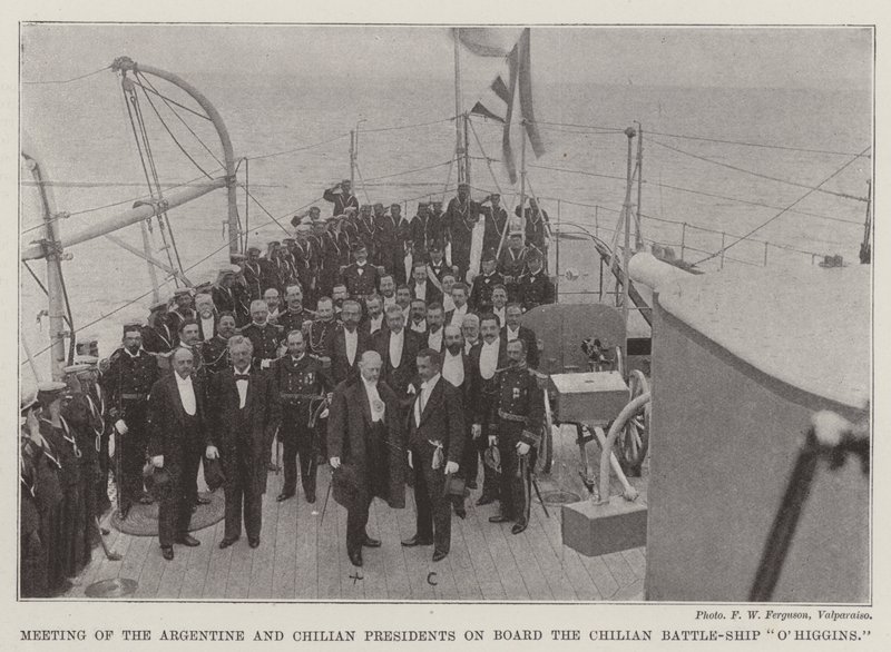Treffen der argentinischen und chilenischen Präsidenten an Bord des chilenischen Schlachtschiffs OHiggins von English Photographer
