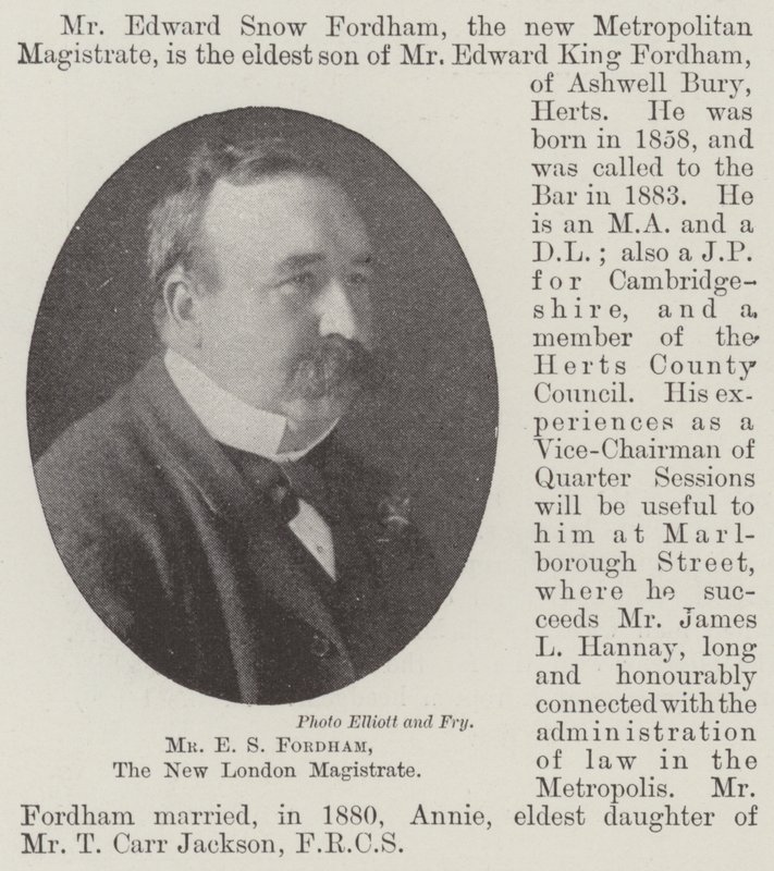 Mr. E. S. Fordham, der neue Londoner Magistrat von English Photographer
