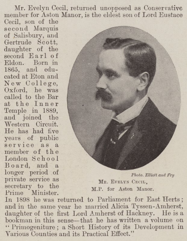 Mr Evelyn Cecil, Abgeordneter für Aston Manor von English Photographer