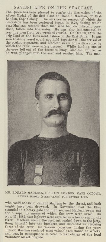 Herr Ronald Maclean, aus East London, Kapkolonie, Albert-Medaille (Erste Klasse) für Lebensrettung von English Photographer